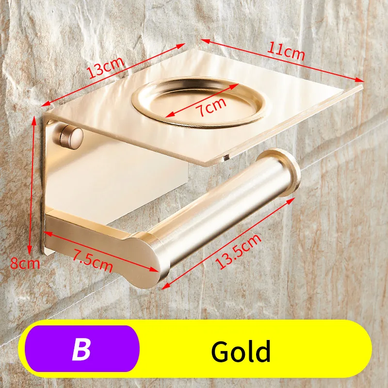 B-Gold Держатель для туалетной бумаги Черный с полкой алюминиевые бумажные полотенца Держатель для полотенец Настенный Металлический рулон держатель для бумаги крышка для пепельницы - Color: B-Gold