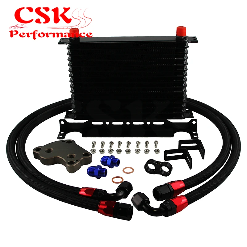 Fit For BMW Mini Cooper S R53 02-06 15Row Oil Cooler+Filter Adapter Kit Black/Blue |