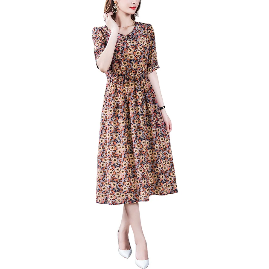 

2021 Print Chiffon Vacation Midi Dresses Spring Summer 4XL Plus Size Vintage Runway Dresses Classy Women Bodycon Party Vestidos