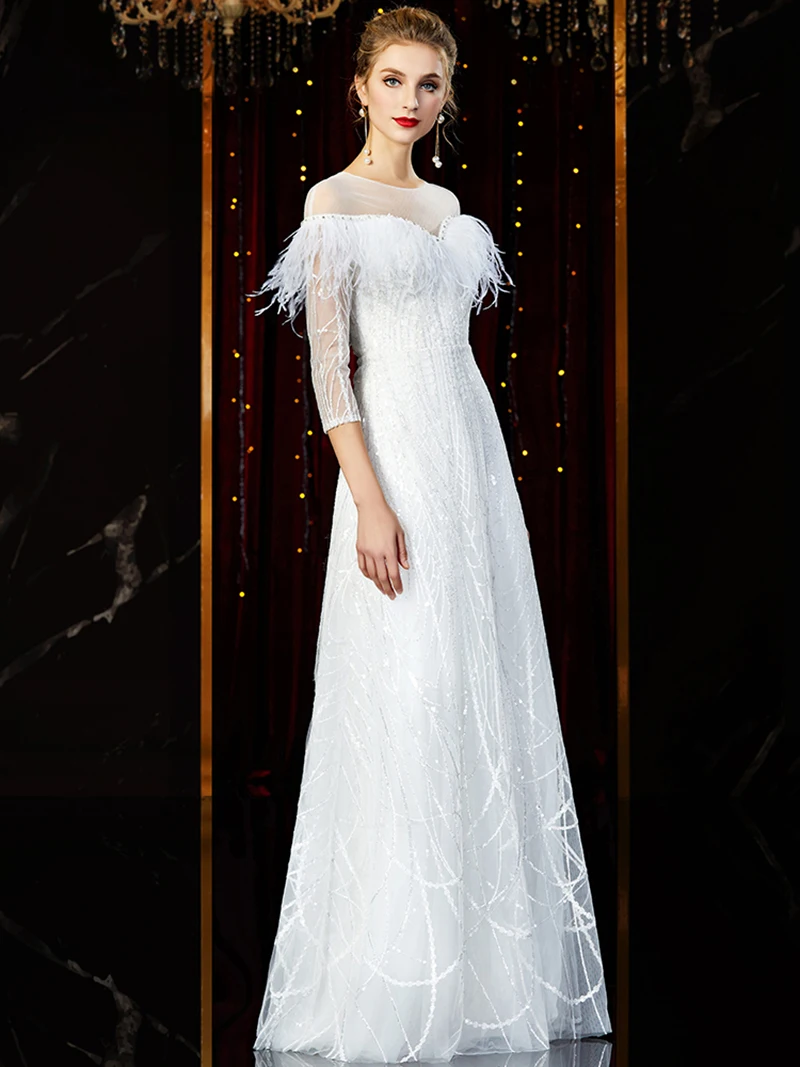 J2032 jancдекабря 2020 женские вечерние платья с круглым вырезом три четверти | Свадьбы