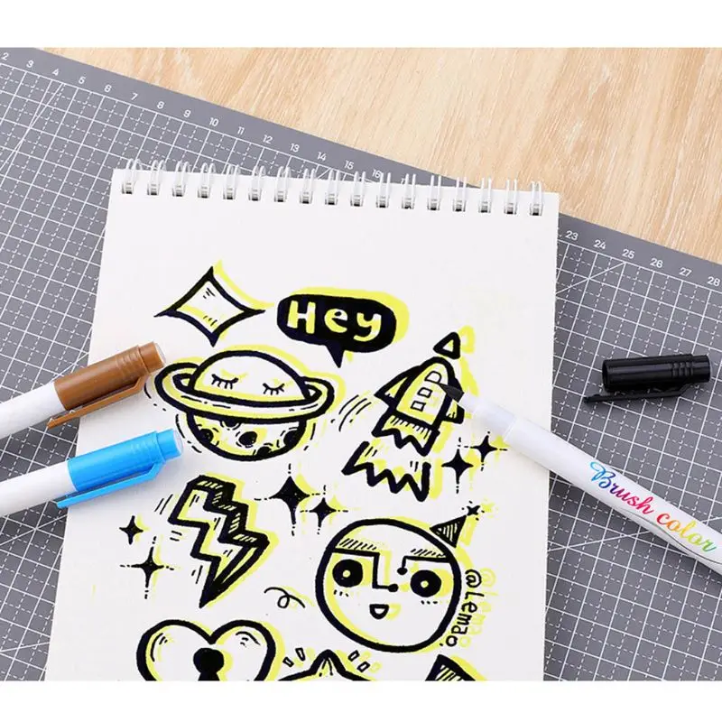 

New 12 Fluorescent Colors Calligraphy Marker Brush Pens Large Regular Script Drawing