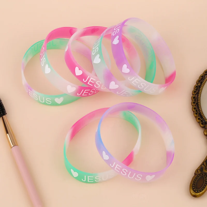 10 шт./лот новые модные силиконовые браслеты с изображением Иисуса карамельных
