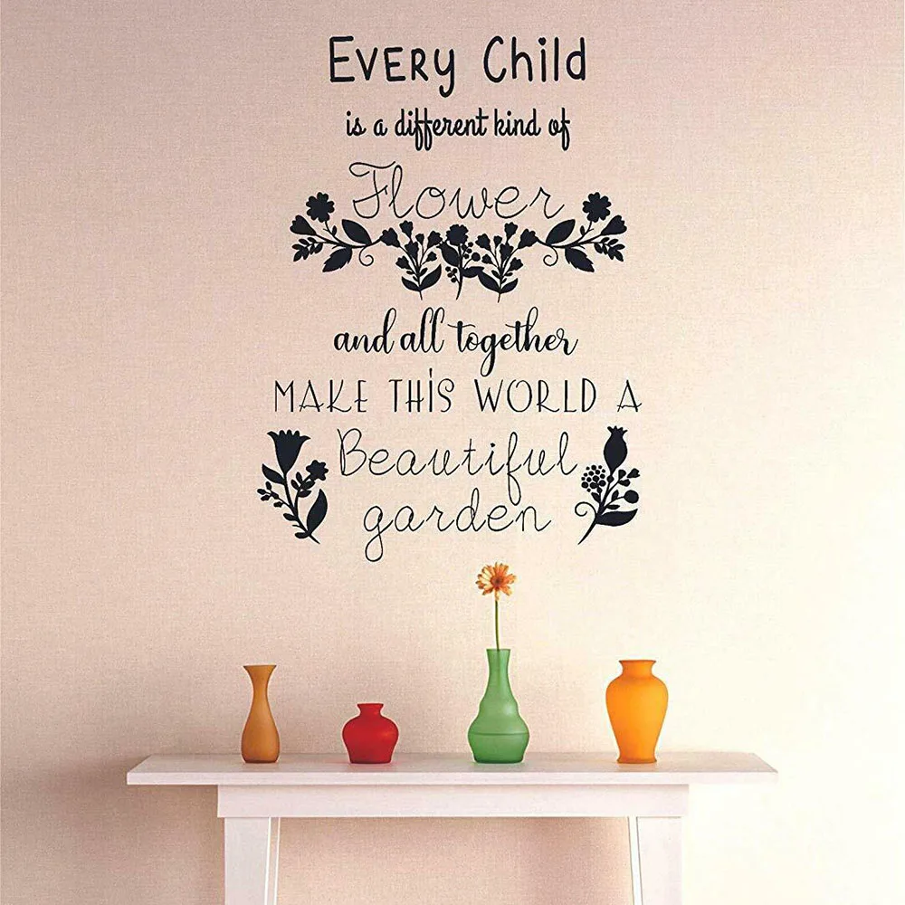 Художественная надпись наклейка на стену каждый ребенок-цветок цитаты класс
