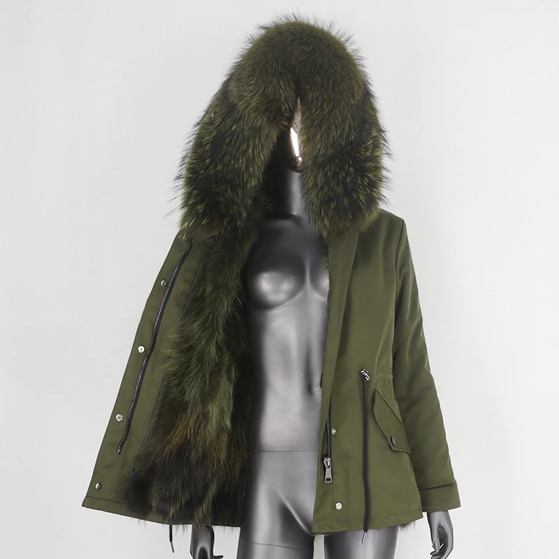 

CXFS 2021 New Waterproof Parka Real Fox Fur Coat Natural Raccoon Fur Collar Winter Jacket Women Warm Outerwear Removable Warm