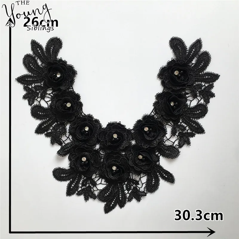 1PCS Кружевной воротник шитье Кружева декольте изысканное платье швейная ткань вышивка DIY аппликация на одежду Черный - Цвет: 1PCS