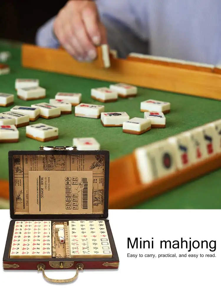 

144 Tiles Chinese Mahjong With Mahjong Box Adult Travel Game Toy Practical Durable Engraved Tiles Table Gambling Games