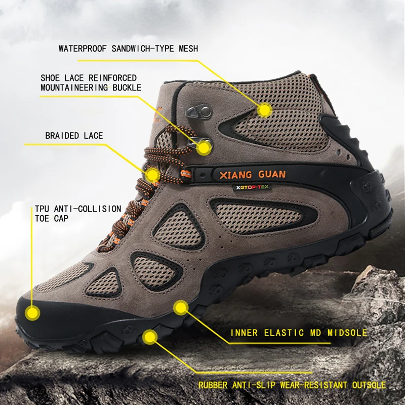 

XIANG GUAN High Top Hiking shoes Outdoor Men Women Breathable mesh anti-skid sneakers Trekking Camping Climbing Tactical boots