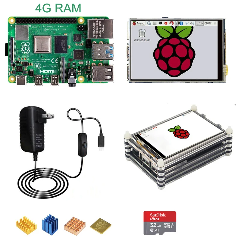 Raspberry Pi 4 Model B 4G с ЖК-дисплеем 3 5 дюйма RPI4 акриловый чехол RPI 4B в А адаптер питания 32