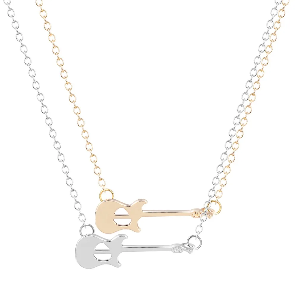 Панк музыка гитара кулон ожерелья для женщин Золотая Мода лазерное ожерелье и