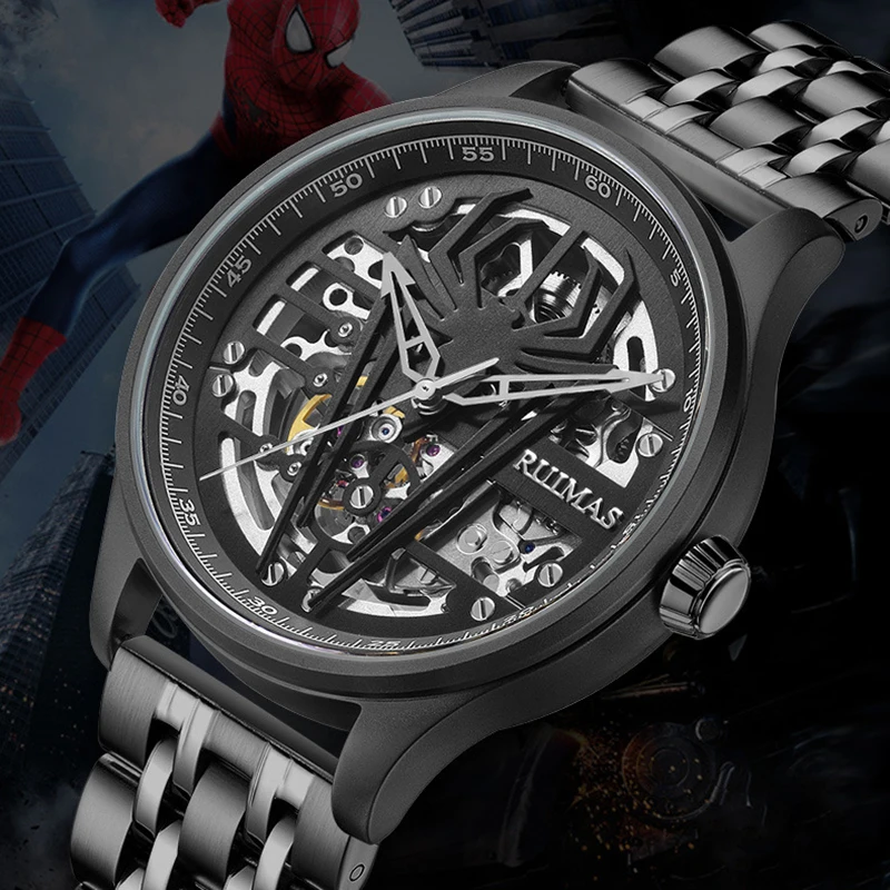 

RUIMAS Hollow-carved Waterproof 50M Watch Men Business Automatic Mechanical Hardlex Mirror Man's Wristwatch