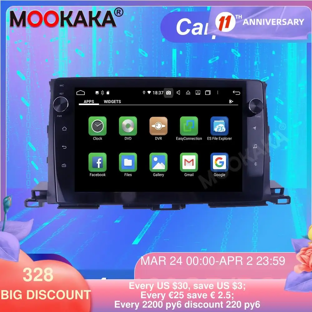 

FOR Toyota Highlander 2015-2018 Android10.0 4G +128G ROM Tesla Screen Car Multimedia Player GPS Navigation Auto Stereo Head unit