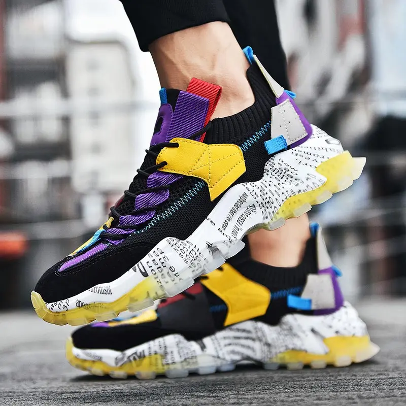 

Summer Hard-wearing Sneakers Men Sport Shoes Male Sports Shoes for Men Chaussures Sport Homme Running Black Purple Knit E-557