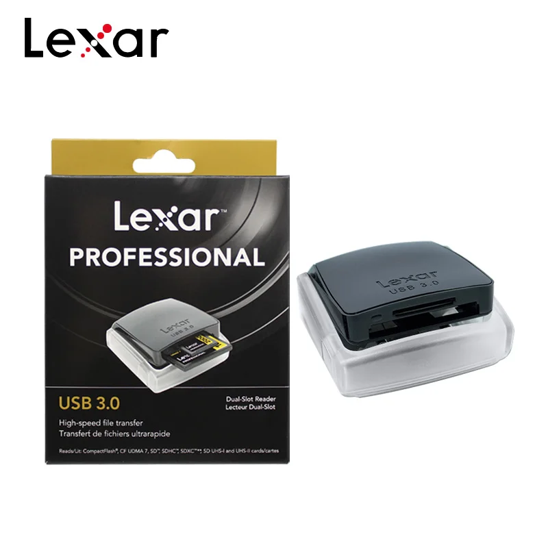 

Original Lexar Professional USB 3.0 Dual Slot Card Reader,2 in 1 High Speed File Transfer Card Reader For SDHC SDXC SD CF Card