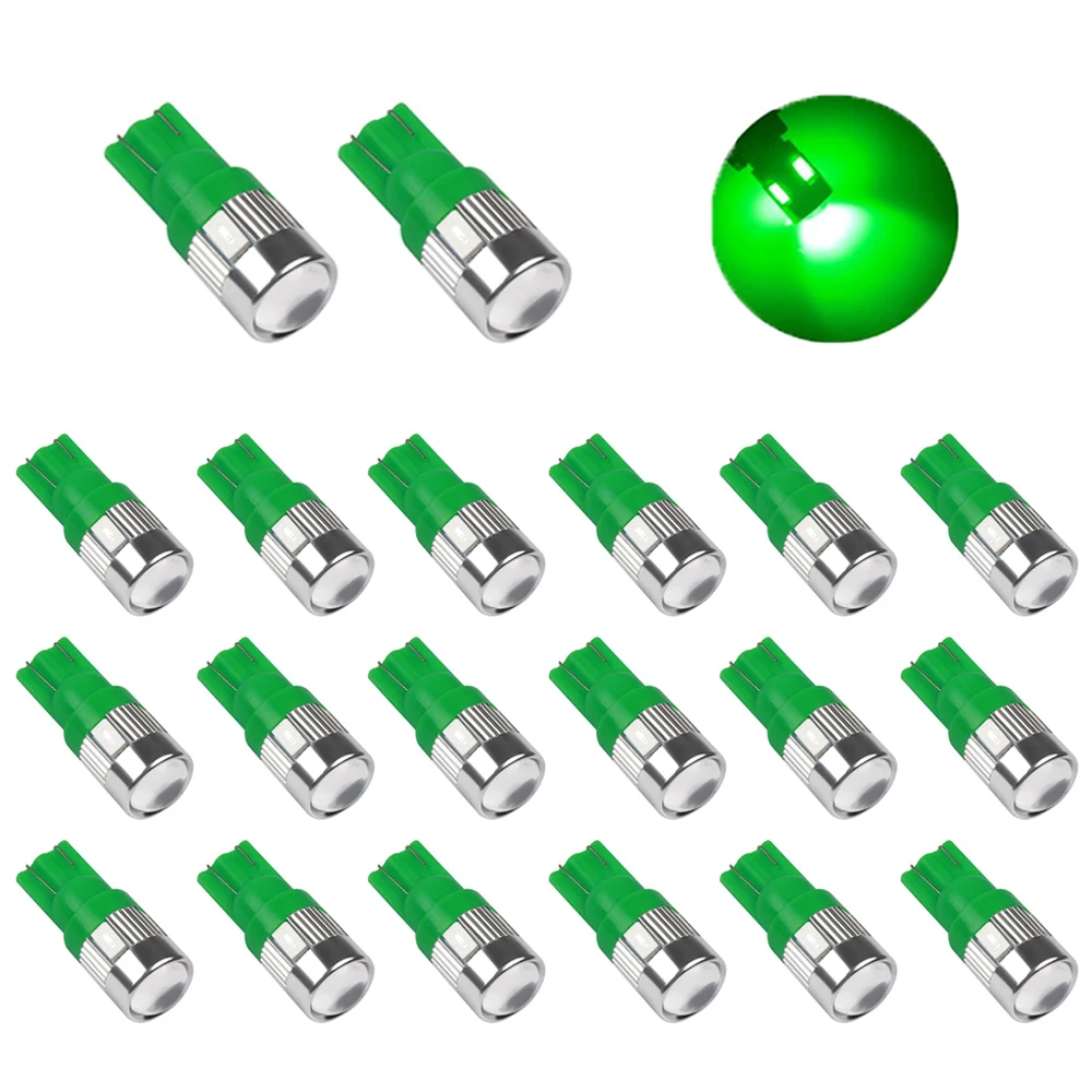 

20Pcs Green T10 W5W 5630 6SMD 12V Led Bulbs For Car License plate light Interior Lights Reading Light Trunk Light Bulb