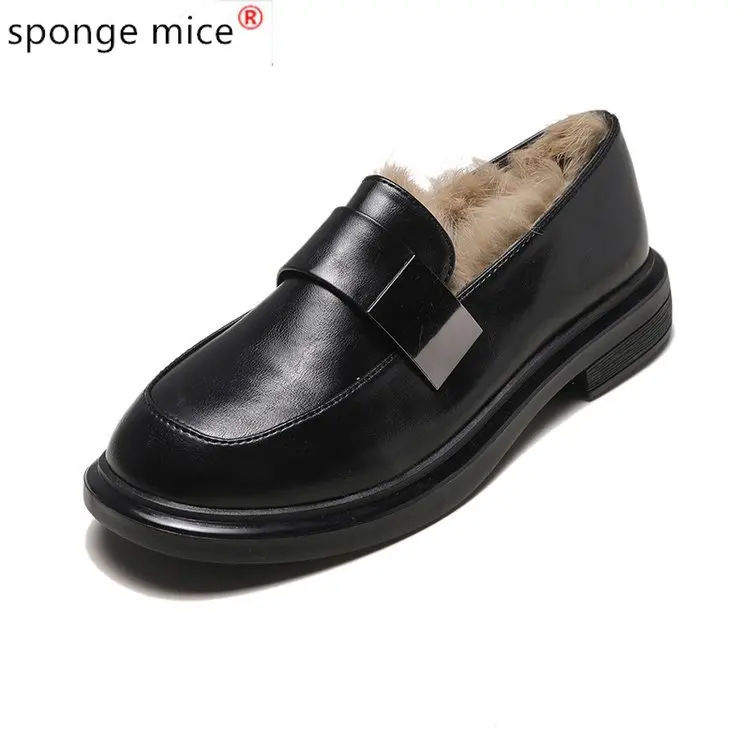 

Women's Shoes 2020 autumn and winter flat bottom square head plus suede small leather shoes fashion retro single shoes