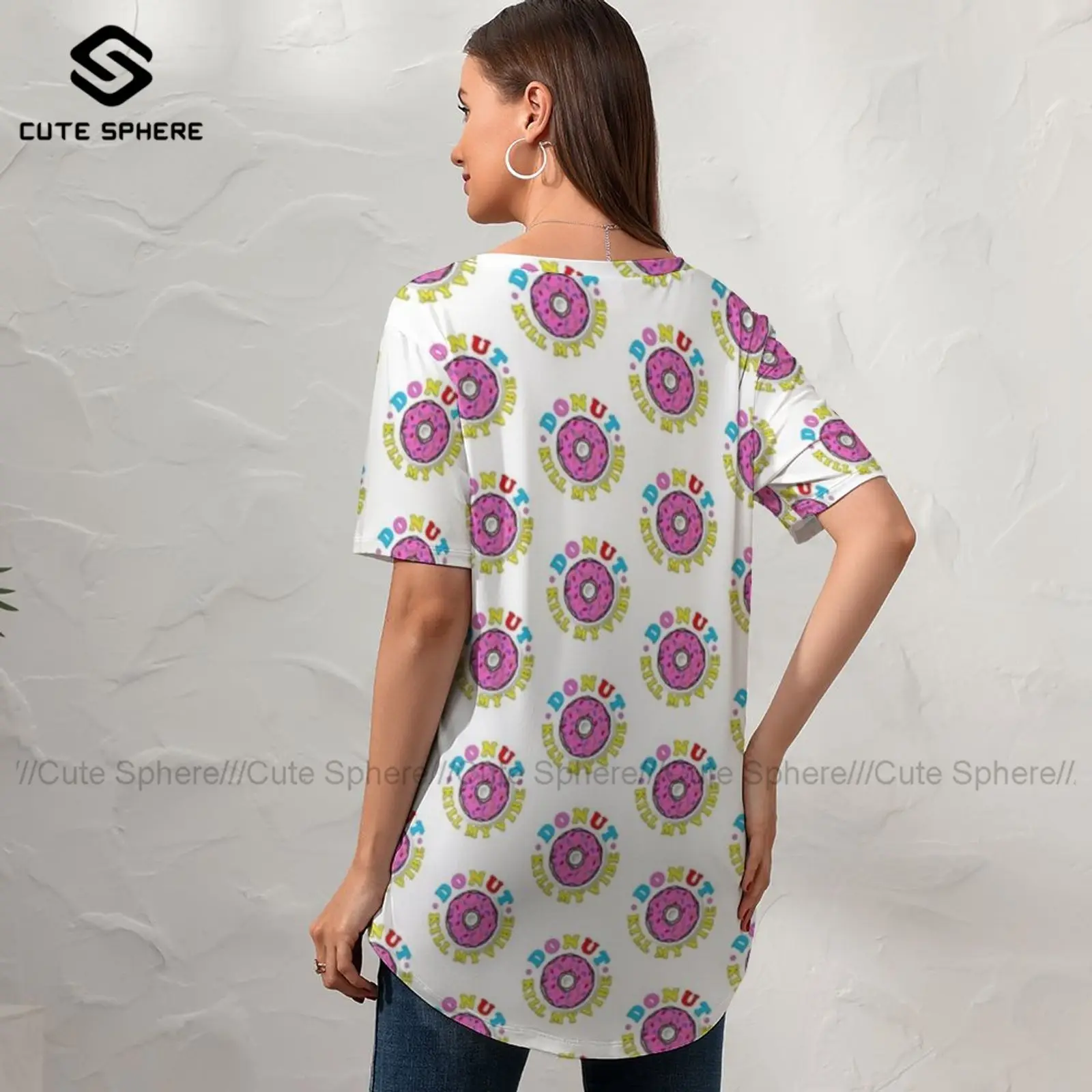 

Donut T Shirt Funny Womens Summer T-Shirt Short-Sleeve Graphic V Neck Tshirt Oversize