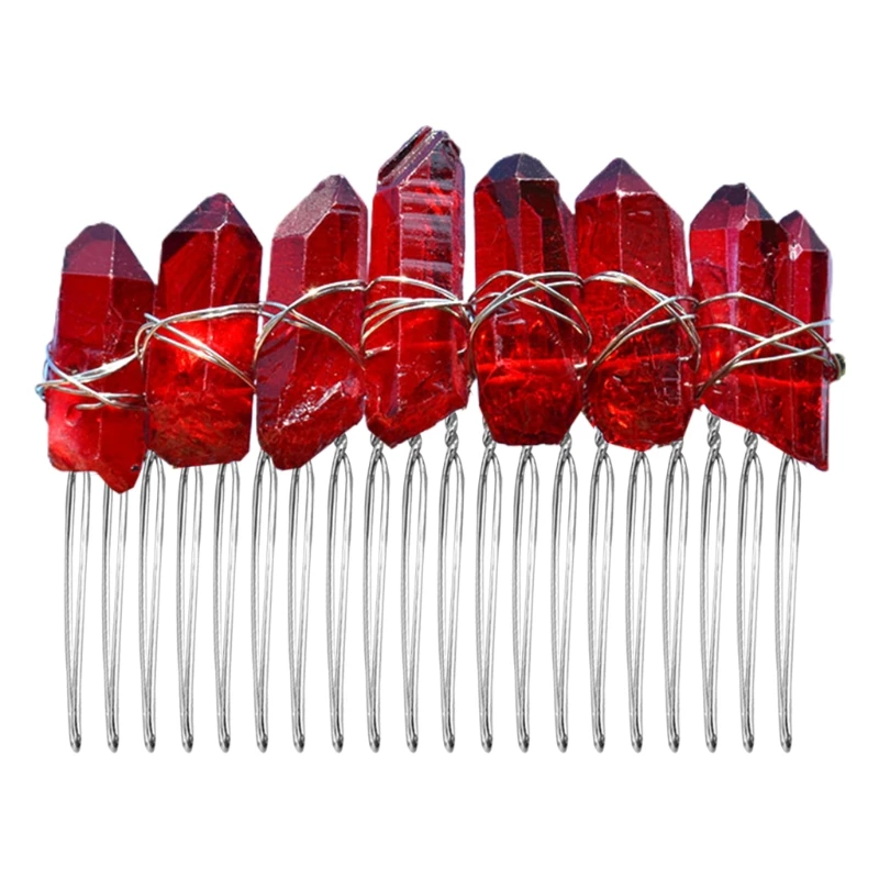 

2021 New Wedding Bridal Jewelry Side Comb Rainbow Raw Crystal Quartz Tiara Boho Hairpins