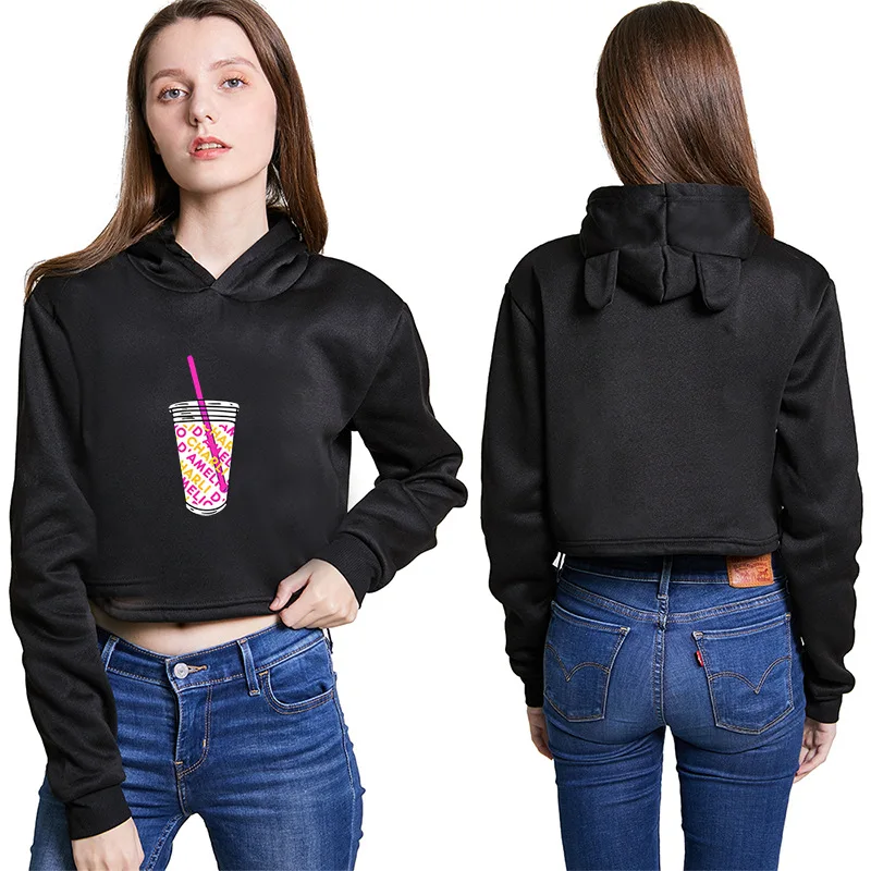 

New Arrival Charli Damelio Funny Hoodies Women Cat ears Hoodies short Sweatshirt Trendy Streetwear Hoodies Pullover