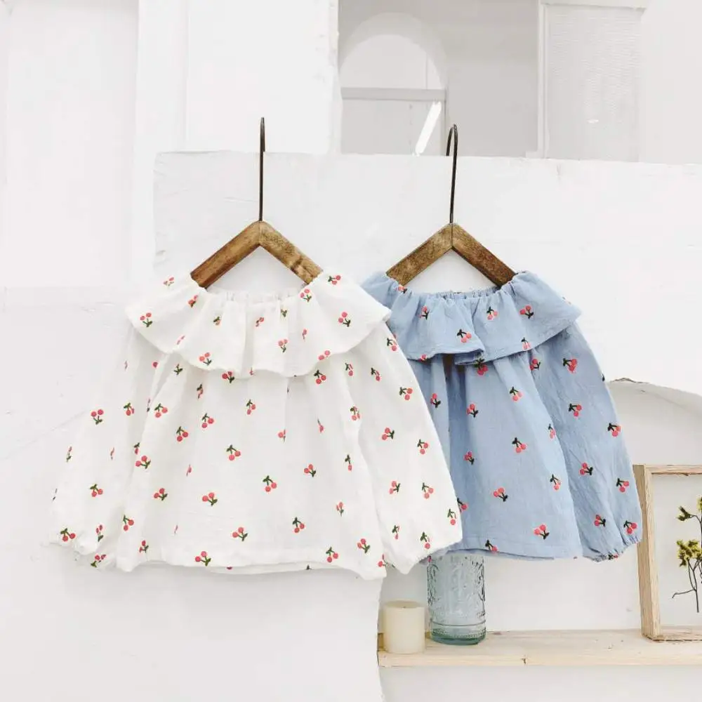 Весенне осенняя хлопковая рубашка с отворотом и длинным рукавом для девочек