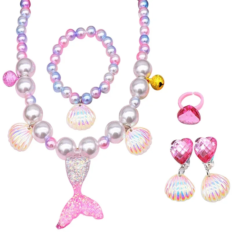 Детский набор для макияжа девочек серьги кольцо браслет ожерелье жемчуг в форме