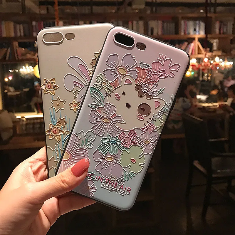 Рельефный чехол для телефона iPhone 11 12ProMax X XR XSMAX 6 7 8Plus с животными кошкой Кроликом