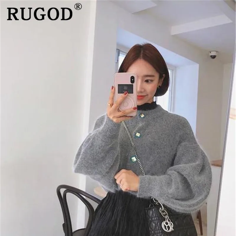 Женский вязаный кардиган RUGOD корейский элегантный теплый однобортный Кардиган с