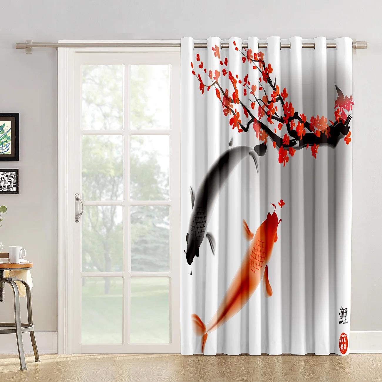 Чернильная картина занавеска для окна с рисунком вариколовых кои рыбок цветущей