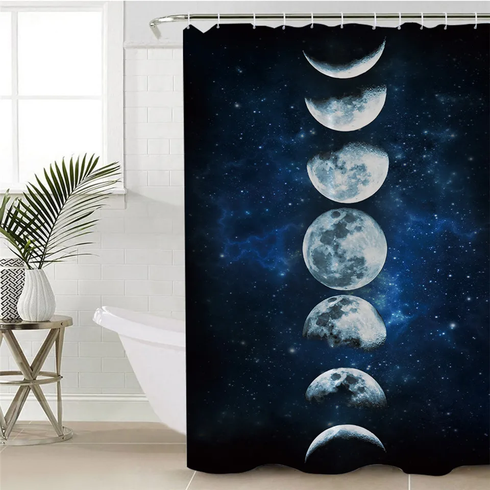 Постельное белье Outlet Moon Eclipse меняющаяся занавеска для душа 3D Galaxy Водонепроницаемая занавеска для ванной комнаты с крючками 180x180 см домашний декор - Цвет: 1