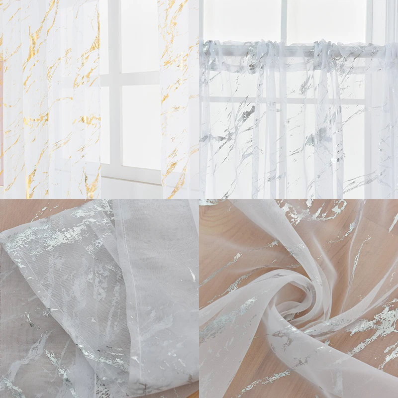 Тюлевые шторы для гостиной вертикальные занавески в мраморную полоску с принтом