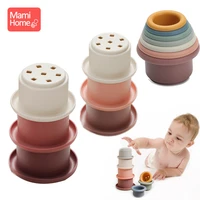 7pcs ins style silicone building block bathtub toy for baby stacking cup bpa free montessori early educational for children gift