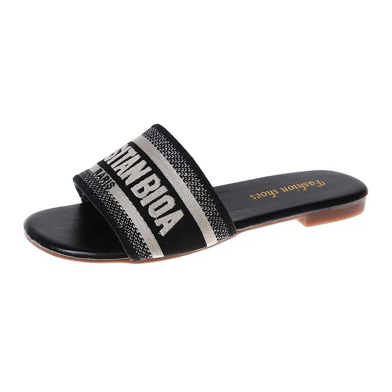 Women Slippers Summer Brand Ladies Round head Flat Outdoor Slides Fashion Female Sandals Open Toe Beach Lady Shoes35-40wholesale