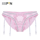Мужские эластичные трусики, атласные трусики с оборками на подкладке, экзотические треугольные трусы, нижнее белье, трусики с пластиковыми подвязками