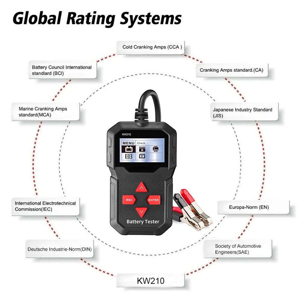 

Onever KW210 Automatic Smart 12V Car Battery Tester Auto Battery Analyzer 100 to 2000CCA Cranking Color TFT LCD Screen