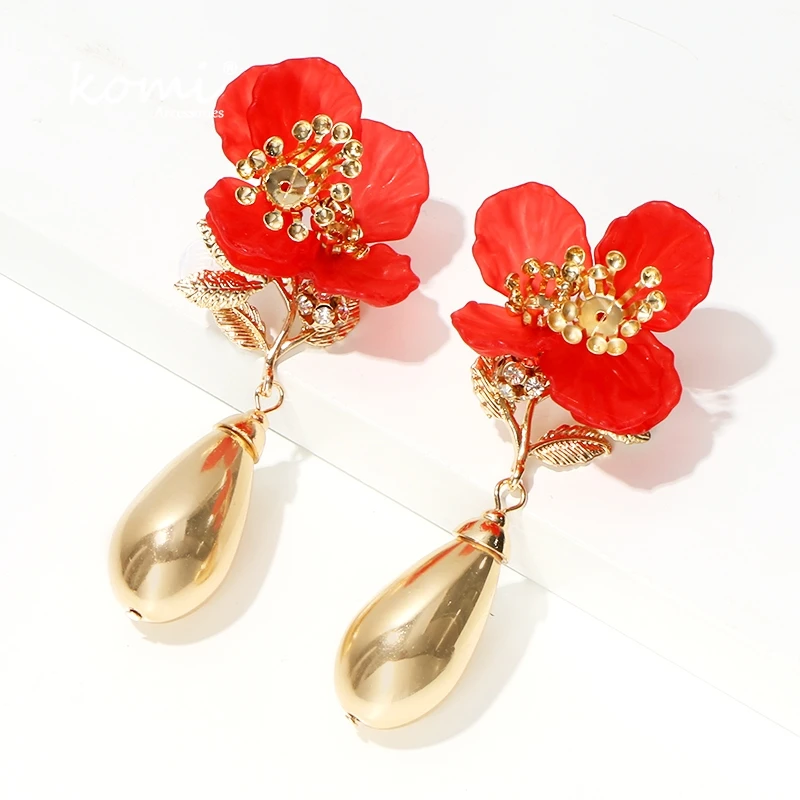 Коми новые ZA Цветочные металлические жемчужные очаровательные Висячие серьги