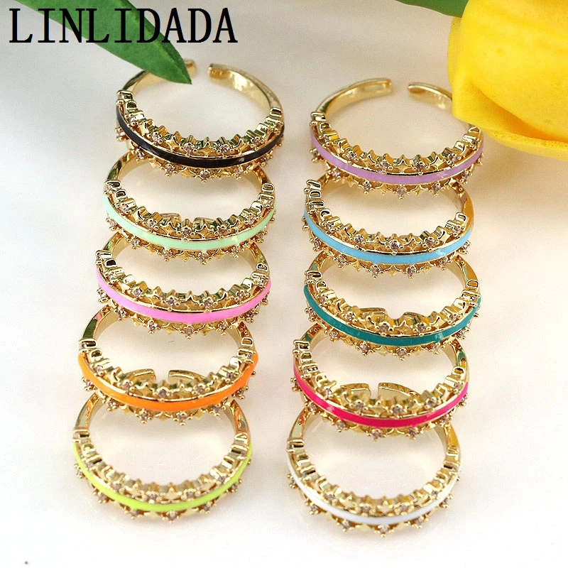 

8Pcs New Arrival Colorful Enamel Clear CZ Stacking Ring Gold Woman Star Rings Gold Jewelry Woman Gift Ring