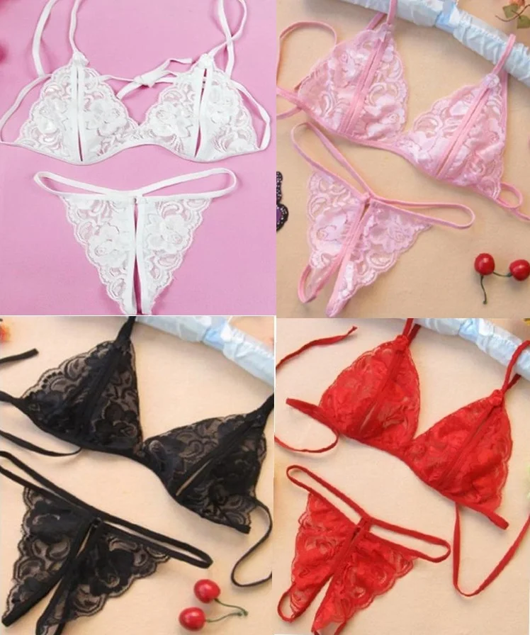 

2pcs Lace Sexy Underwear Bra Set Comfortable Breathable Bra Transparent Breasted Large Size Black Temptation No Sponge