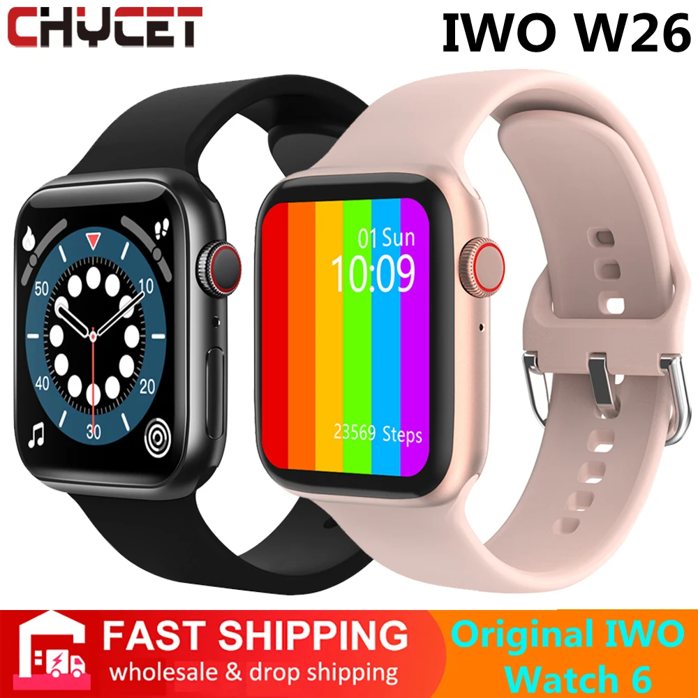 chycet 2021 smart watch men women play music fitness tracker heart rateblood pressure monitor sport iwo smartwatch watches w26 free global shipping