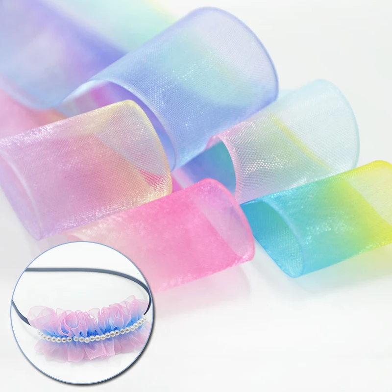 1 ярд красочные градиентные ленты из органзы для украшения бант волос DIY букет
