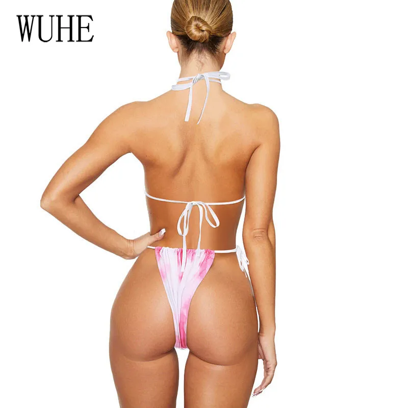 

WUHE Beach Swimsuits 3 Sets Halter Off Shoulder Top+Lace Up Panties+Irregular Mini Skirts Holiday Party Casual Bikini Suits