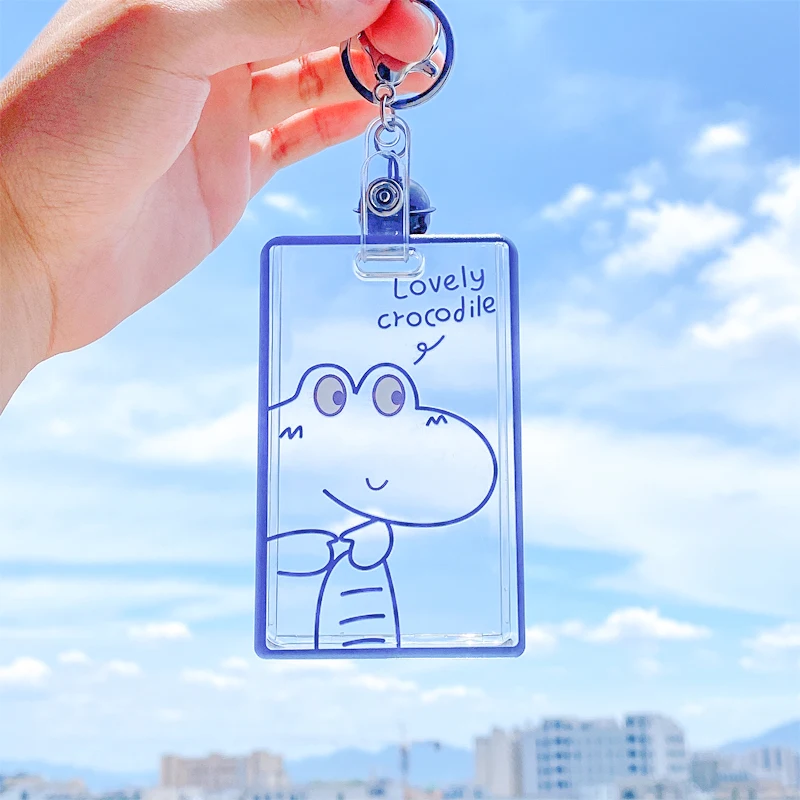 

1PC Transparent Acrylic Students ID Card Holder with Bell Key Ring Badges Passport for Employee Work ID Card Protective Holder