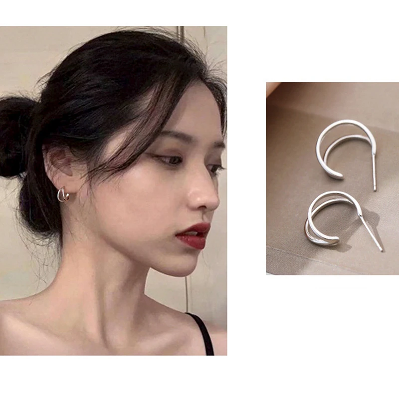 Женские серьги-гвоздики из серебра 925 пробы С-образной формы