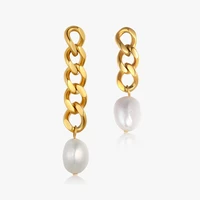 2021 316 l stainless steel earring natural freshwater pearl asymmetrical stud earring fashion 18 k gold plated jewelry for woman