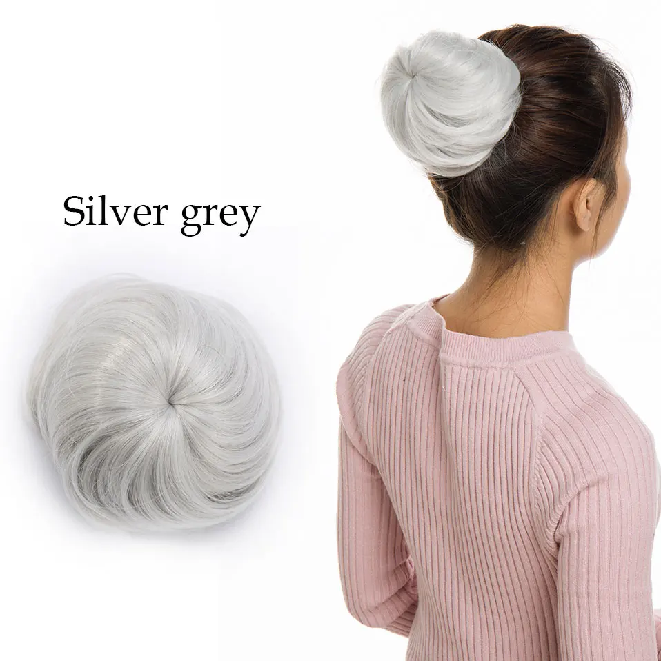 silver grey Snoilite шнурок клип в шиньон волосы булочка синтетический пучок волос кусок шнурок updo волосы булочки для женщин кудрявые шиньон волосы - Цвет: silver grey