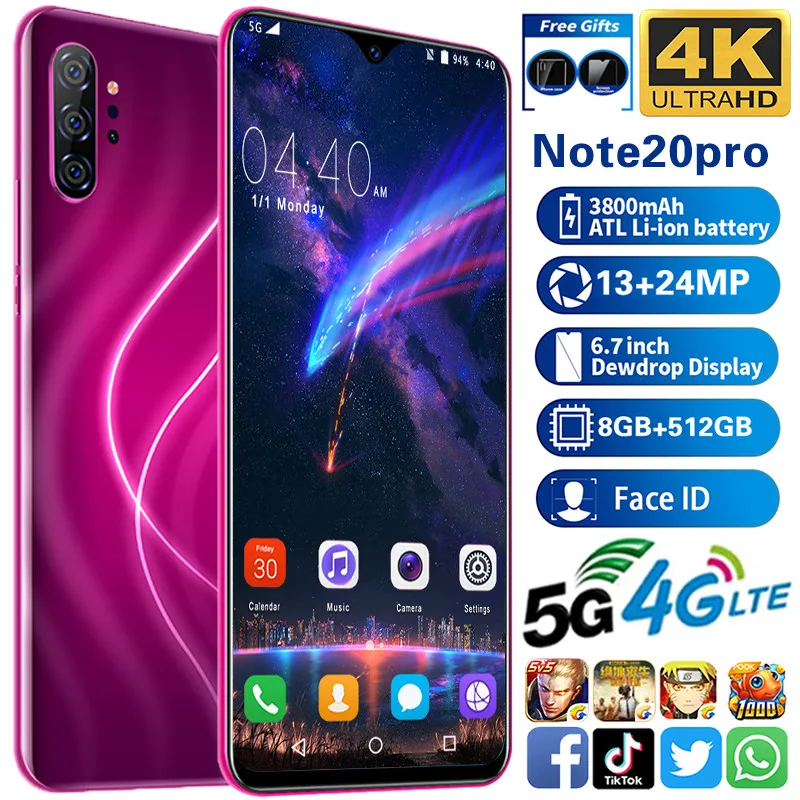 Смартфон Note20 pro сотовый телефон MTK6595 3G разблокированный смартфон 8 гб + 512 13 мп 24 мп.