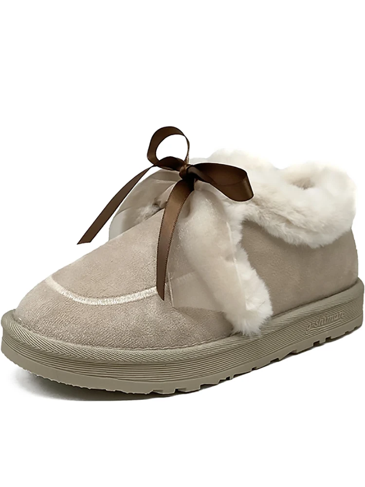 

Women Bow-Knot All-Match Casual Female Sneakers Korean Shoes Loafers Fur Autumn Round Toe Winter New Butterfly 2021 Moccasin Fal