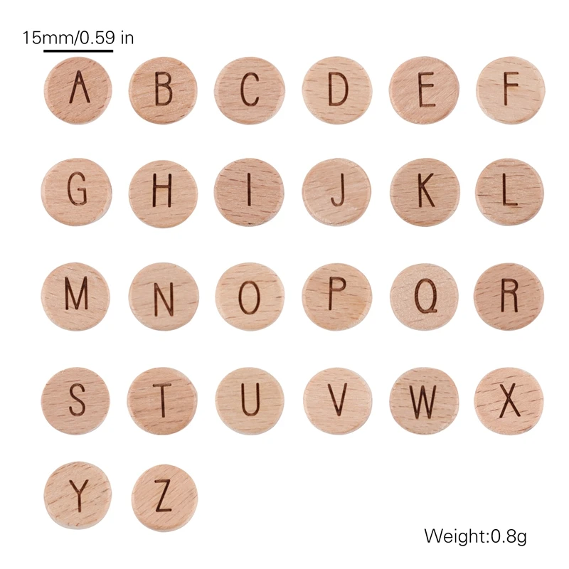 Collar de cuentas de madera para dentici&oacute;n de beb&eacute;, colgante de grado alimenticio con letras en ingl&eacute;s, accesorios para chupete, Clips de dentici&oacute;n Natural, 30 Uds.-4