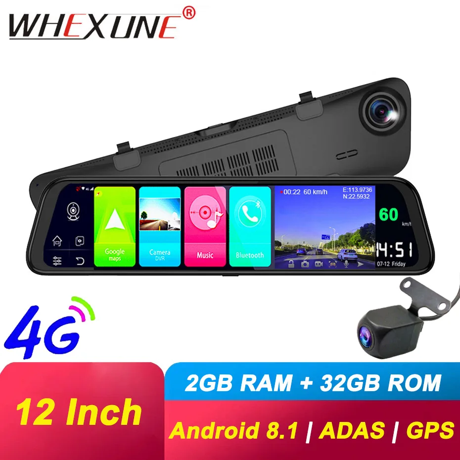 Зеркало заднего вида WHEXUNE 4G IPS Android 8 1 GPS навигация 2 Гб ОЗУ 32 ПЗУ ADAS FHD 1080P