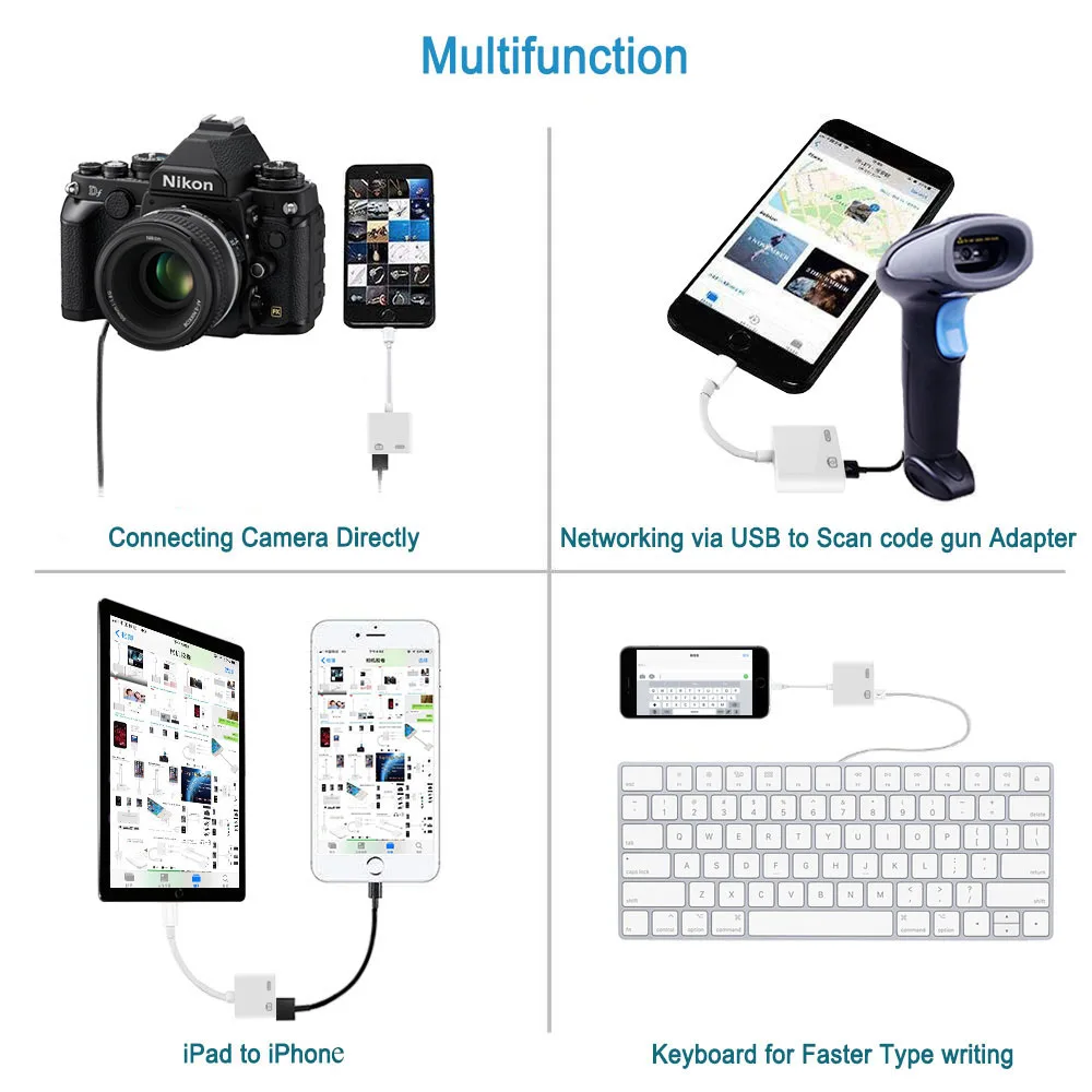 5 шт. OTG адаптер для Lightning USB 3 камеры кабель конвертер данных iPhone iPad iPod клавиатура iOS