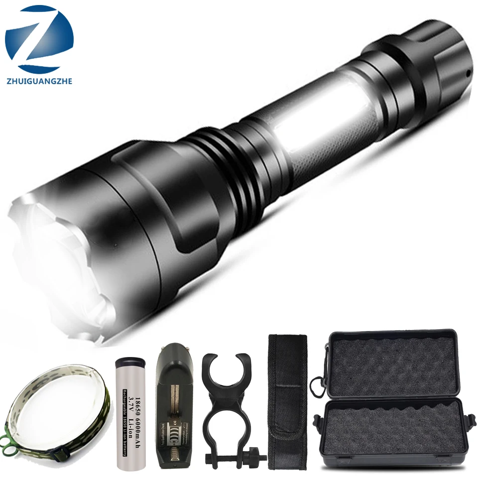 COB Led Flashlight  XM-L T6 Torch Aluminum 4000 Lumens Litwod Aluminum Waterproof Hard Light Bulbs for Camping Bicycle Lantern