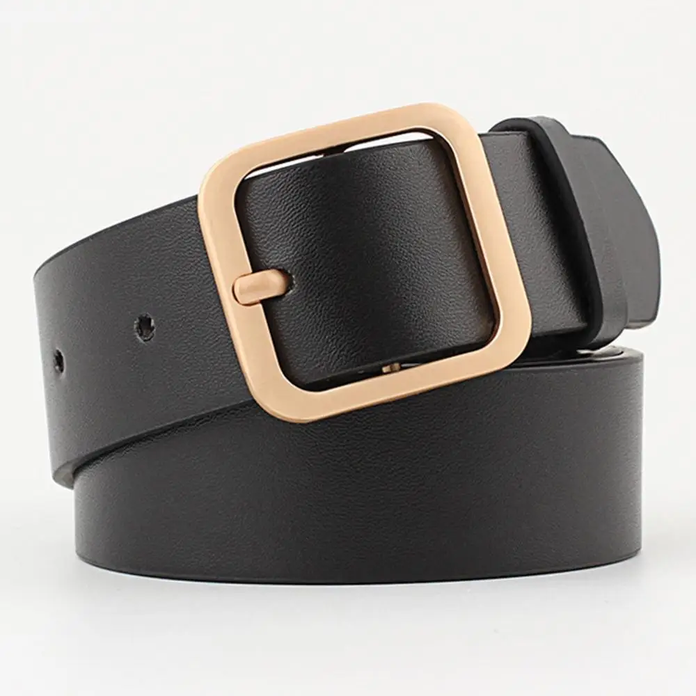 GoldBuckle Black AKTRIS Женская универсальная качественная Пряжка из сплава для ремней из искусственной кожи металлический Дамский Повседневный ремень для женщин джинсы 3,3 см Ширина LDWJ001 - Цвет: GoldBuckle Black